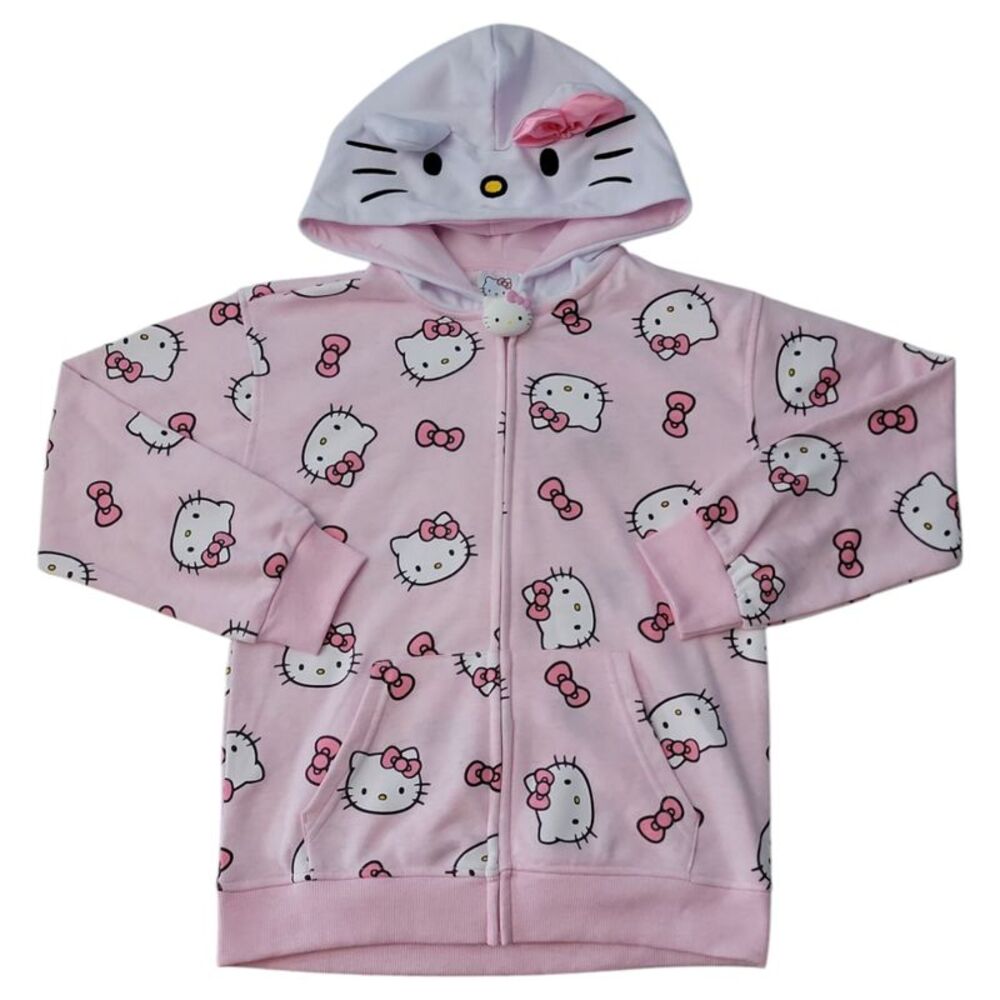Character Girl's Full-Zip Soft Fleece Embroidered Hoodie - Hello Kitty